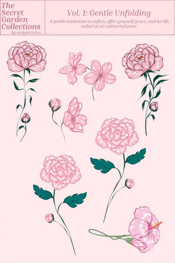Gentle Unfolding: Flower Stickers - Pink by Andysketches - Image 2